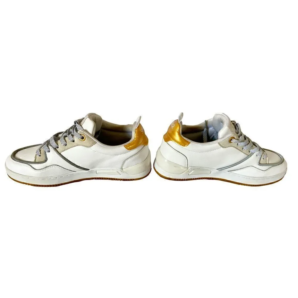 SNKR Project Mens Lafayette Leather Low Top Lace Up, White/Gold Size 8 TV Worn